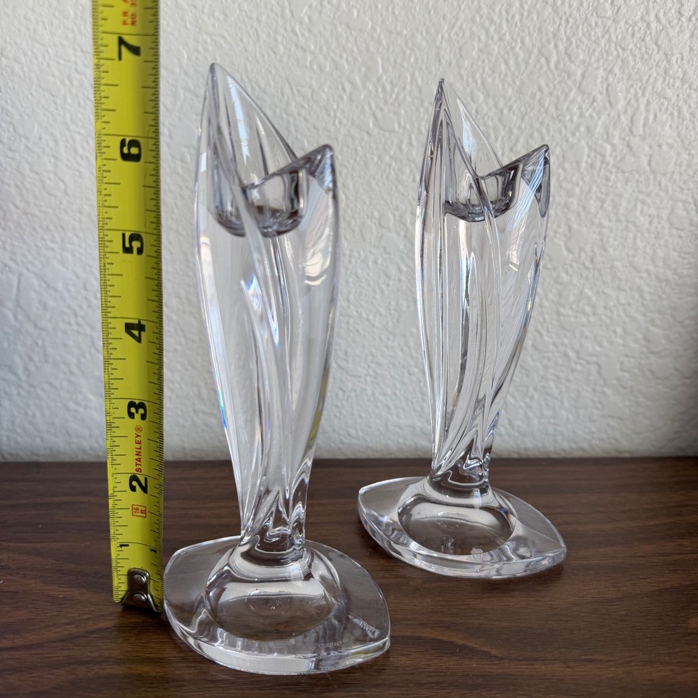 Marquis By Waterford Crystal Palma Pair of 2 Candleholders Candlesticks 7" Tall - Picture 4 of 9